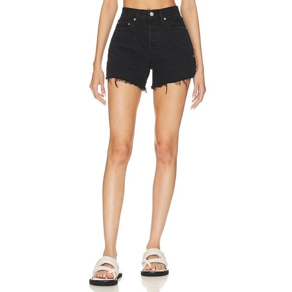 GRLFRND Celina High Rise Easy Fit Black Denim Cut Off Jean Shorts Size 25